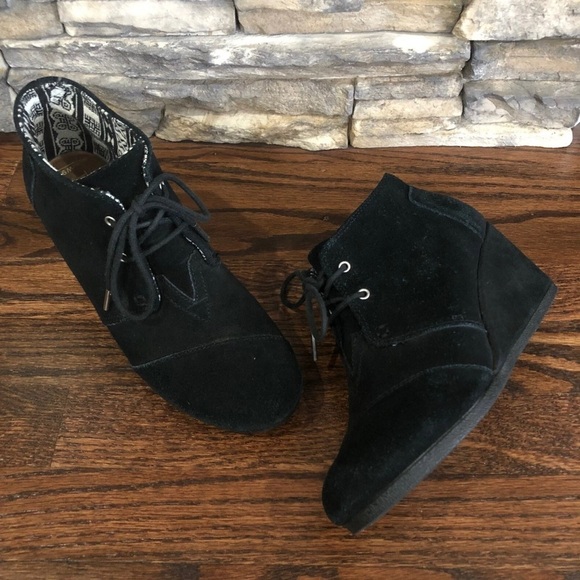 Toms Black Suede Desert Wedge Ankle Boots Booties 380515 Women Size 9 Lace Up, - Picture 7 of 13